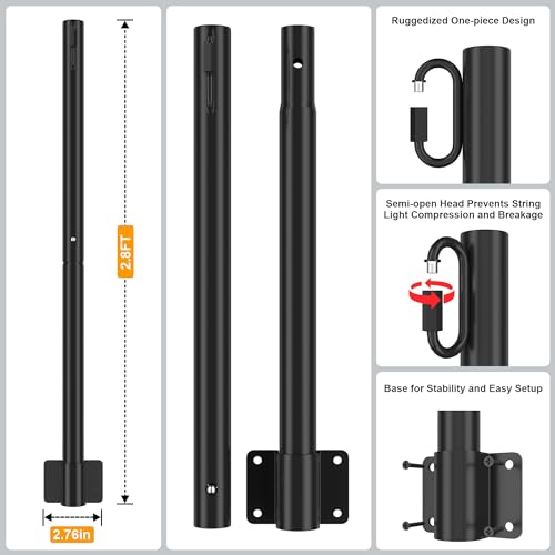 Suchtale 4 Pack 2.8 FT String Light Poles, Suspension Outdoor Fence Post Lights with Clip and Bracket, Outside String Li - Additional View