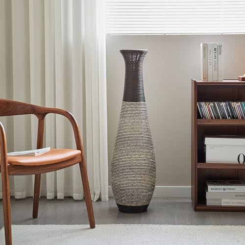 Image of Large Hand-Woven PVC Rattan Floor Vase, 39.3 Inch Tall Home Decor Floor Vase for Fake Flower Dried, Flower Holder for Living Room, Bedroom, Dining Room, Entryway, Hallway