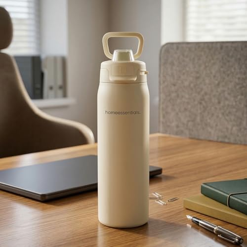 Image of HomeEssentials 950ML Stainless Steel Water Bottle - Vacuum Insulated Thermos for Hot & Cold Drinks - Leakproof Quick Fill Lid & Easy Carry Handle - BPA-Free Sports Flask for Gym, Travel & Hiking