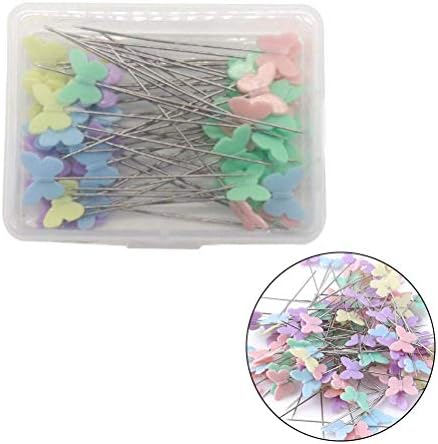 Flower Head Pins,100 Pieces Colorful Patchwork Pins DIY Sewing Straight Needles Quilting Tool for Dressmaking Decorating Crafting Marking Butterfly Shape Plasitic Boxed
