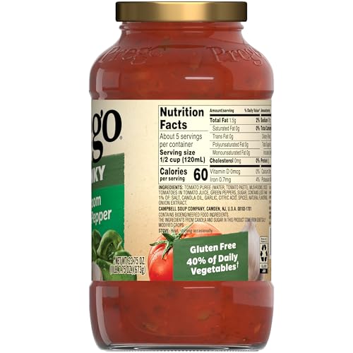 Image of Prego Chunky Mushroom and Green Pepper Pasta Sauce, 23.75 Oz Jar (Case of 6)