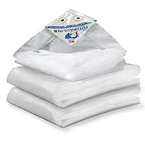 TUFFPAULIN 24FT X 18FT 120 GSM Transparent Extra Strong Virgin Tarpaulin Tirpal Tadpatri Tharpai Thadika Mulching Sheet, UV Resistant Eyelets, 100% Waterproof, 6 Layer 3D Rib Technology