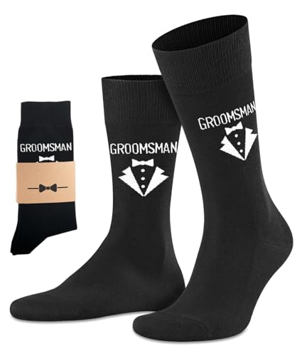 BUENWAZ Dress Socks for Groomsmen 1 Pack for Wedding Day with Kraft Paper Gift Package (Black)