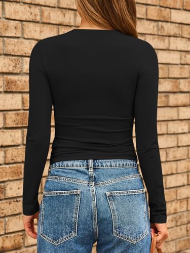 AUTOMET Womens Long Sleeve Shirts Basic Compression Going Out Crop Tops Fall Fashion Y2K Clothes 2025 Black M