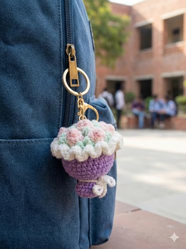 Image of Handmade Crochet Flower Keychain for Bags Keys Purse Backpack Cute Aesthetic Yarn Keyring Bag Charm Handmade Soft Thread Flower Keychain for Girls Women Kids Gifting and Daily Use