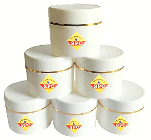 SPC Empty Plastic White Cosmetic Jar Container with Golden Streaks lid for Lip Balms, Body Butters, Cream, Scrub and Other DIY Beauty Products/Concoctions (100 GMS) (Pack of 6)-image-22