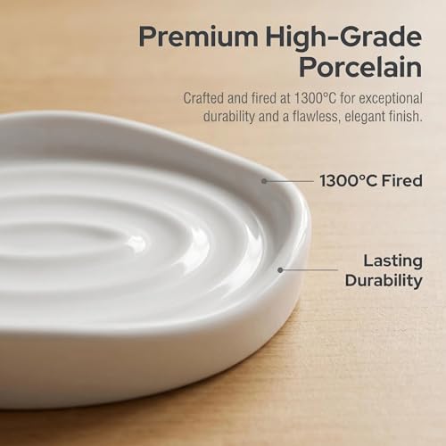 Image of Ceramic Soap Dish with Swirl Grooves, Easy to Clean Soap Holder, Soap Saver Tray for Bathroom, Kitchen & Shower (White)