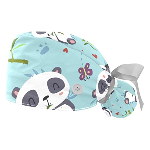 Chapeaux bouffants Pandas et casquettes de travail ajustables pour femmes et hommes