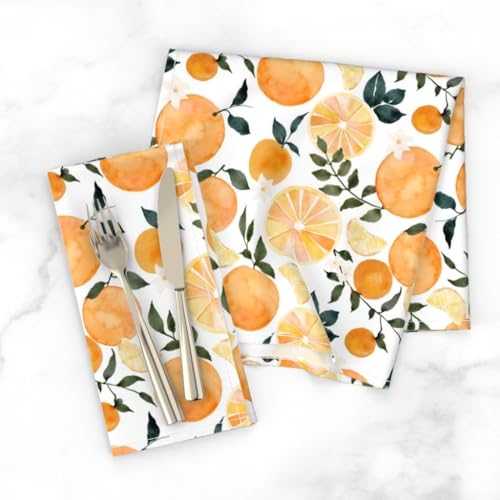 Image of R home Orange Printed Cotton Table Napkins Set of 12 (40x40 cm / 16x16 Inches) Reusable & Machine Washable Cloth Napkins for Dining Table, Dinner, Parties & Kitchen Use with Hemmed Edges