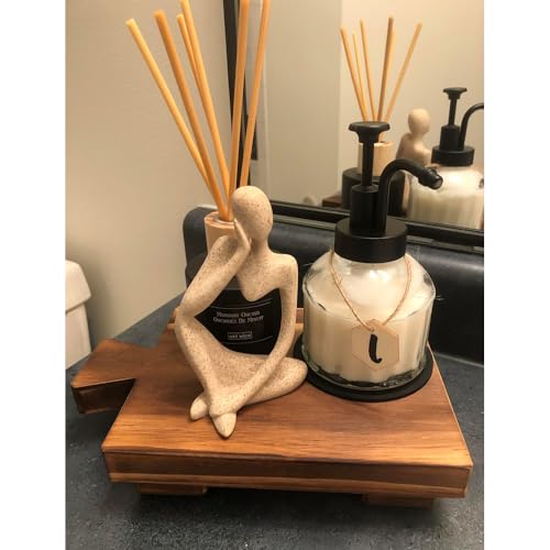 Image of COKOKERT Wood Pedestal Stand Riser,Wood Tray for Kitchen Bathroom Sink Decor,Wooden Dish Soap Tray for Soap Dispenser,Makeup,Guest Towels,Candles,Plants