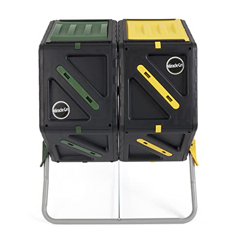 Image of Miracle-Gro Dual Chamber Compost Tumbler - Easy-Turn, Heavy-Duty Outdoor Bin Composter with 2 Sliding Doors (2x18.5 Gal /70L