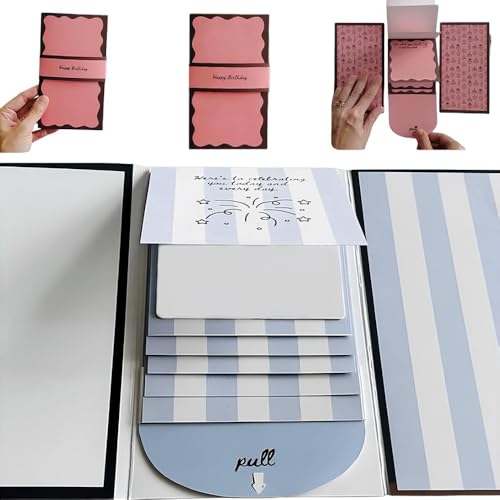 Handmade Waterfall Birthday Gift Card Booklet, DIY Waterfall Gift Card Holder, Pull-out Design Cards,Gift Card Holder,GiftCard Flip Book,Gift Booklet for Birthday,New Year,Valentine's Day (1, Blue)