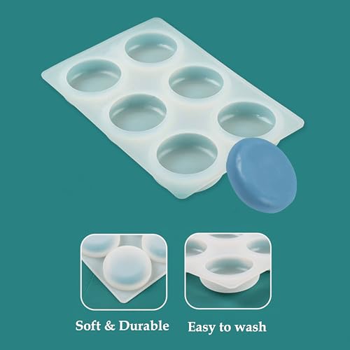Image of MoldBerry Silicone Soap Mold | 6 Cavity Round Soap Mould | Versatile Soap Mold for Crafting | Circular Soap Tray for Soap Making, Homemade Soap, Bath Bomb, Soap Bars (Multicolor - PK1)
