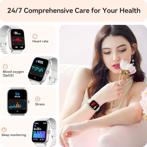 Image of Gydom Smart Watches for Women Men [Alexa Built-in, 1.8 inch] Smartwatch with Heart Rate /SpO2 /Sleep /Stress, 101+ Sports Modes, IP68 Waterproof, Pedometer Fitness Tracker for iOS Android Phones, White