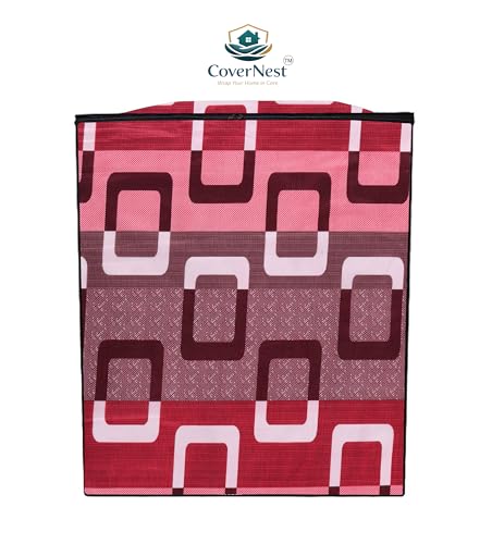Image of Covernest Semi Automatic Washing Machine Cover, Dustproof, Compatible with 6 Kg - 7.5 Kg Washing Machines (WMC-RED SQUARE SEMI)