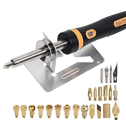 Ubersweet 220V 30W Electric Soldering Irons Set Wood Burning Pen Accessories Welding Equipment With Soldering Stand EU Plug:yellow with 7 pcs, EU