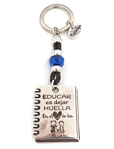 Llavero Para Profesores Agenda - Nanaleja - Llaveros Personalizados - Regalo Fin De Curso - Regalos Originales Para Profesores - Llavero Profe - Diseño De Agenda De Cuero Trenzado (Resina Azul)
