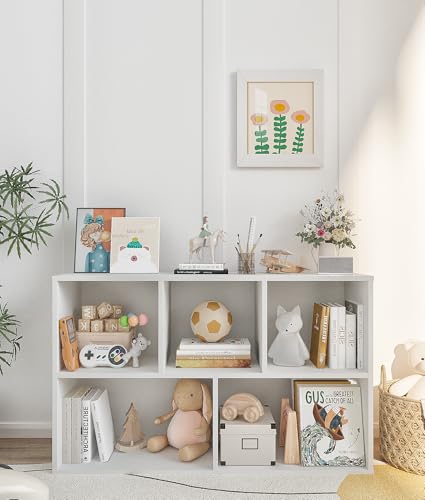 VPSMAT Montessori Toy Storage Shelf, Kids Toy and Book Storage Organizer with Cube Shelves for Kids Room Playroom Livingroom, White