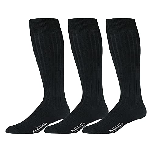 Merino Wool Dress Socks for Men Over-the-Calf Ribbed Wool Dress Socks for Mens Size 8-12 Comfortable and Breathable Socks with Reinforced Heel and Toe by Boardroom Socks 3 Pairs of Black