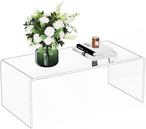 Acrylic Thick Coffee Table for Living Room. 34" Modern Minimalist Rectangular and Clear End Table.Easy to Clean and Safe Rounded Edges (16.9" D x 34.6" W x 14.6" H)