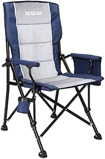 XGEAR Hard Arm Padded Camping Chairs with High Back Folding Camping Chair with Cup Holder and Side Pockets Holds up to 136kg Heavy Duty leisure chair For Outdoor Fishing(Blue)