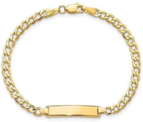 Jewels By Lux Engravable Personalized Custom 10K Yellow Gold Solid Curb Link ID Bracelet For Men or Women Length 7 inches Width 4.44 mm With Lobster Claw Clasp