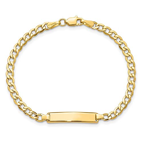 Engravable Personalized Custom 10K Yellow Gold Solid Curb Link ID Bracelet For Men or Women Length 7 inches Width 4.44 mm With Lobster Claw Clasp