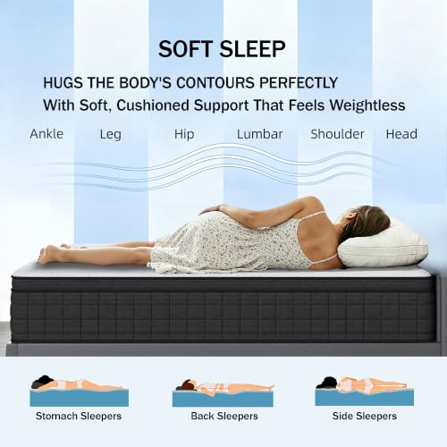 Holidaymoon Queen Mattress Full Size Mattress 12 Inch Medium Firm Hybrid Mattress in a Box with Pocket Spring for Home Bedroom Pressure Relief and Body Support (Queen (U.S. Standard), 14, 14, Inches) — view 3