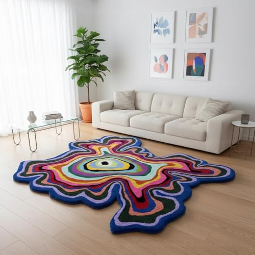 Restoration and Renovation Irregular Shaped Handmade Wool Rug | Modern Colourful Stripe Premium Area Rug Perfect for Home Decor (Multi B, 5x5 ft)