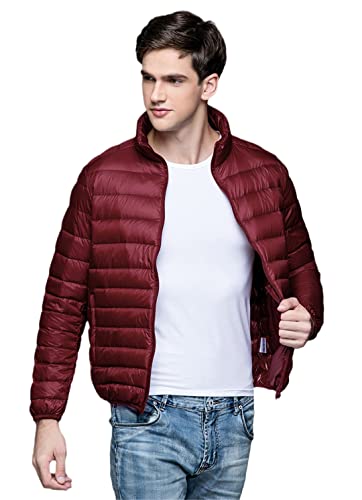 Duvet de canard ultra léger veste homme rouge foncé S style urbain