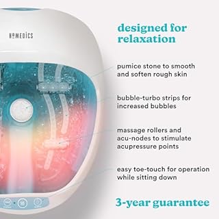 HoMedics Luxury Foot Spa Massager, Heat and Keep Warm Function, Soothing Vibration Massage Rollers, 4 Bubble Strips for Hydro Massage, 2 Pedicure Pumice Stones - Suitable up to UK Size 12/EU 47 Feet