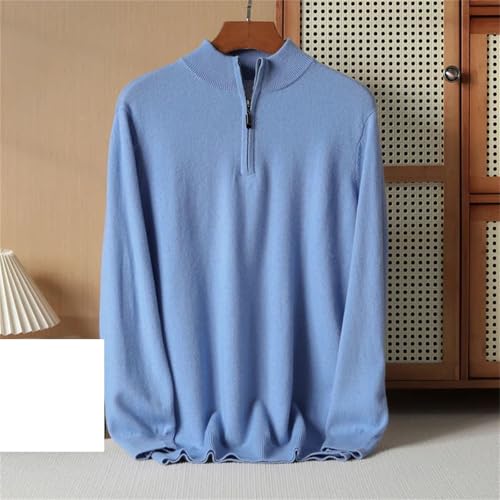 Men's Cashmere Knitted Sweater with Half High Neck Zipper Winter Warmth Pullover Solid Color Cashmere Top4