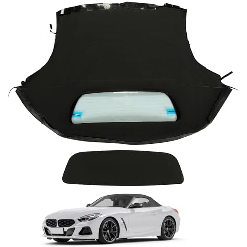 KQQIO Convertible Soft Top Replacement for 2003-2008 BMW Z4, Soft Roof with Clear Heated Glass Window Black Sailcloth Vinyl