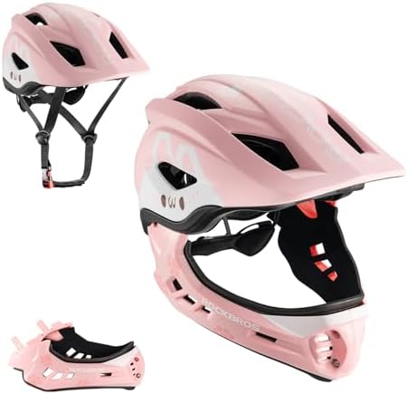 ROCKBROS Kinderhelm Integriert Fahrradhelm Kinder Jugend Fullface Helm | mit Abnehmbarem Kinnschutz Sport Helm