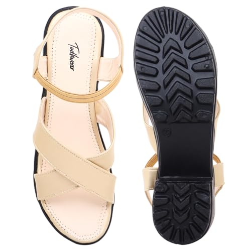 Image of Todhwear Women's Cross-Strap Block Heel Sandals, Gold, Chunky High Heel with Ankle Elastic Strap, Open Toe Wedges