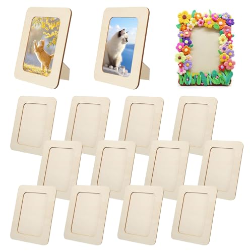 15Pcs Wooden Frames for Craft - 14x19 cm Unfinished DIY Wooden Picture Frames, Photo Frame Craft for Painting & Decorating, Creativity Photo Frame for Kid Gift