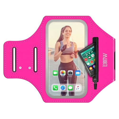 Mobile Phone Case Jogging Sports Armband Mobile Phone Holder Arm with Airpods Case for iPhone 16/15/14/13/12 Pro Max Galaxy S24+/S23+/S22/S21/S20 (Rose Red 6.2 inches ~ 6.8 inches)