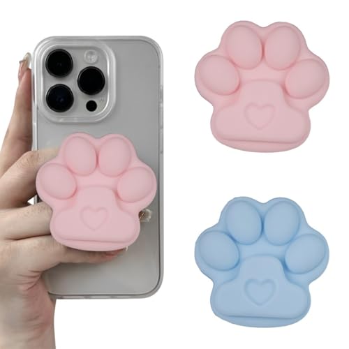 COYUN 2 Piezas Forma De Pata De Gato Silicona Lindo Soporte para Teléfono Estirar Giro De 360° Soporte De Airbag para Teléfono Celular para Todos los Smartphones (Rosa+Azul)
