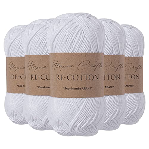 Utopia Crafts Ri-Cotton - Filato per maglieria, 5 x 100 g, colore: Bianco