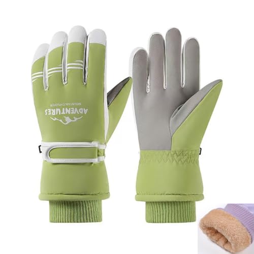 ROERPPM Winter Snow Ski Gloves for Women, Warm Work Snowboard Waterproof Gloves for Skiing Running and Cycling, Fleece Lined with Adjustable Wrist Strap (YN02-green)
