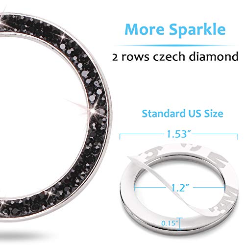 Image of ToBeQueen Bling Car Crystal Rhinestone Ring Emblem Sticker, Car Interior Decoration, Bling Car Accessories for Women, Push to Start Button, Key Ignition Starter & Knob Ring (Black)