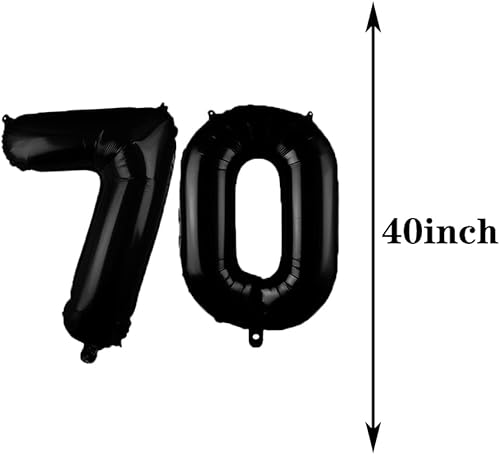 Miniatura 2 de Decoraciones de cumpleaños número 70, suministros para fiestas, globos negros del número 70, globos de aluminio de Mylar de 70, decoración de globos