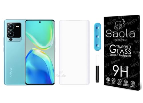 Image of Saola Curved UV Tempered Glass For Vivo V25 Pro 5G. Comes With UV Light & Glue For Finest Pasting. Edge To Edge Protection With Case Friendly Fit. (Pack Of 1)