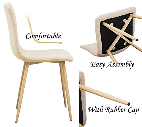 Furniturer Scandinavian Dining Chair Set Of 4, Comfy Fabric Cushion Seat Chairs Accent Chairs With Oak Grain Sturdy Metal Legs For Kitchen, Dining, Living Room, Beige #TOP4