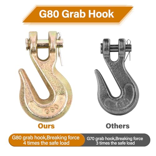 Image of 1 /4'' Chain Hooks, Yellow Powder Coating G80 Clevis Grab Hook | Heavy-Duty Forged Alloy Steel for G80 Tow Chain and Binders - 3,300 lbs WLL for Trailer Truck Safety Transport (Pack of 10)