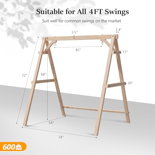 Image of VINGLI 6.2FT Wooden Porch Swing Frame for 4FT Swing, Natural