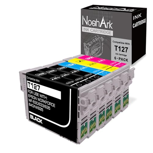 NoahArk T127 - Cartucho de Tinta de Repuesto para Epson 127 T127, para Workforce 545 845 645 WF-3540 WF-3520 WF-7010 WF-7510 WF-7520 NX530 NX625 (3 Negros, 1 Cian, 1 Magenta, 1 Amarillo)