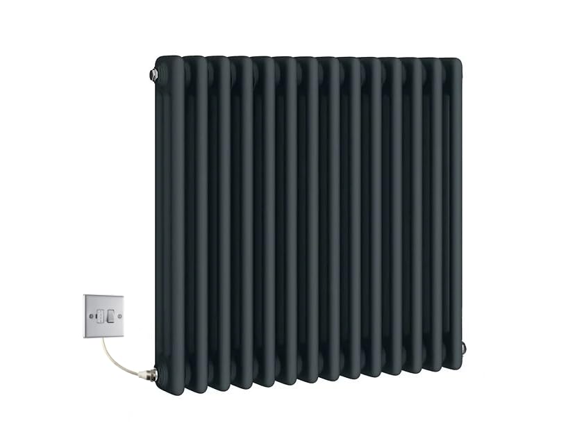 Manissa Electric Anthracite Traditional Column Radiator with PTC Element Old Cast Iron Type School Radiator + 7 Day Timer/Thermostat (3 Column 600mm H x 605mm W)