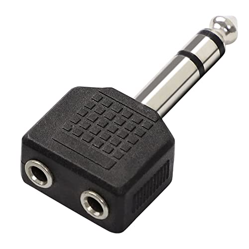 uxcell Headphone Y Splitter, 6.35 to 2 x 3.5 Adapter Audio Heads Socket Splitter Connector, 6.35mm (1/4 Inch) 1 Male to Two 3.5mm (1/8 Inch) Female Stereo Jack Converter, 1 Pack
