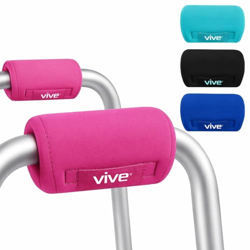 Vive Walker Handle Cushions - Padded Hand Covers - Soft Padding Medical Accessories for Folding Rolling Wheelchair Rollator Handle Senior Elderly Grippers - Foam Crutch Pads Grips - Mobility Aid (Pink)